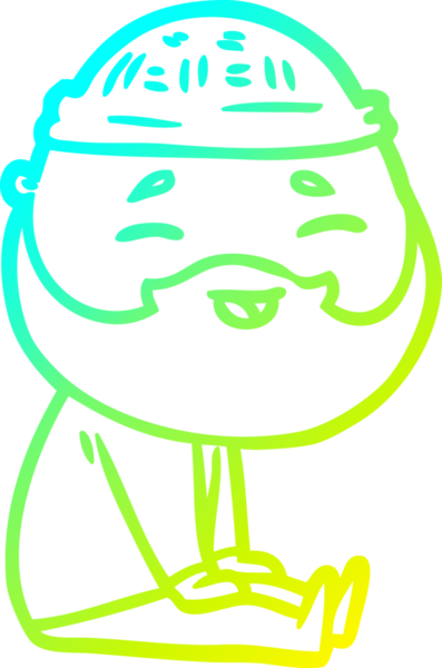 Bir insan tarafından çizilmiş, mutlu, sakallı, çizgi film karakteri.