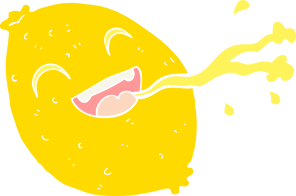 Bir insan tarafından çizilmiş limon fışkırtan düz renkli çizgi film.