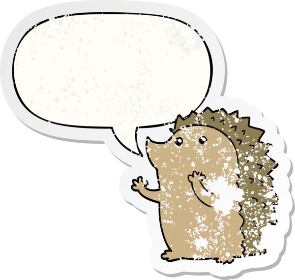 çizgi film kirpisi konuşma baloncuğu bir insan tarafından çizilmiş sıkıntılı eski bir çıkartma