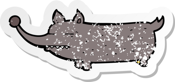 Bir insan tarafından çizilmiş komik, küçük bir köpeğin gerilmiş çıkartması.