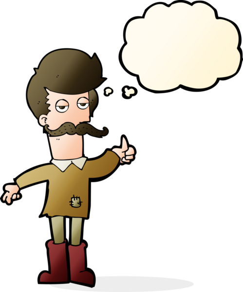 Düşünce baloncuğu bir insan tarafından çizilmiş fakir elbiseli yaşlı adam çizgi filmi.