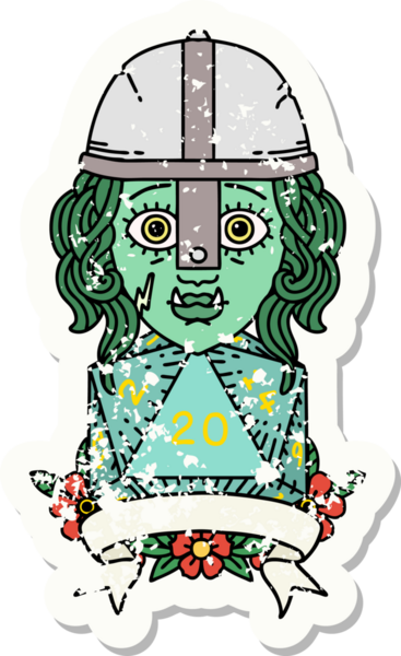 Retro Dövme Tarzı Yarı Ork Dövüşçüsü Bir insan tarafından çizilmiş doğal yirmi zar atışıyla