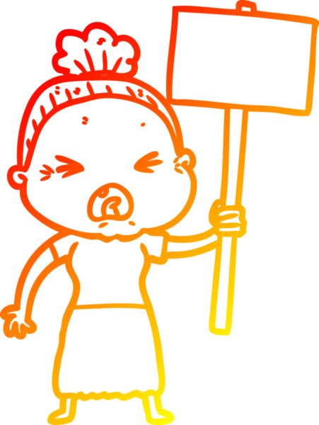 Bir insan tarafından çizilmiş kızgın yaşlı bir kadının sıcak çizgi çizimi.