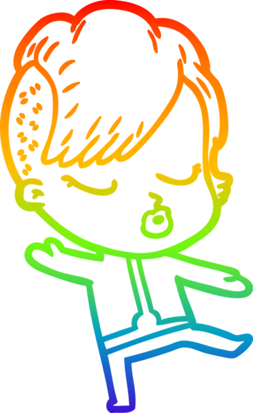 Gökkuşağı gradyan çizgi çizimi Bir insan tarafından çizilmiş güzel hippi kız