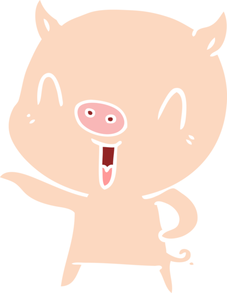 Bir insan tarafından çizilmiş mutlu düz renkli çizgi film domuzu