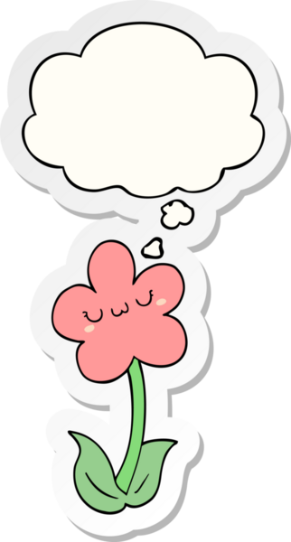 Düşünce baloncuklu karikatür çiçeği insan tarafından çizilmiş bir çıkartma gibi.