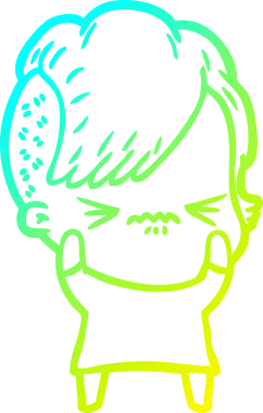 Bir çizgi film karakteri çizen soğuk gradyan, bir insan tarafından çizilmiş hippi bir kız.