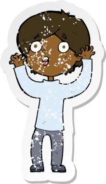 Bir insan tarafından çizilmiş korkmuş bir adamın karikatür yapıştırması.