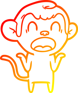 Bir insanın omuzlarını silkeleyen bağıran çizgi film maymunu çizimi.