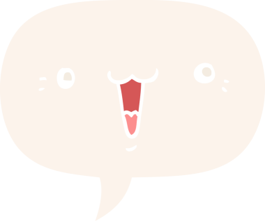 Bir insan tarafından çizilmiş, konuşma baloncuklu şirin çizgi film suratı.