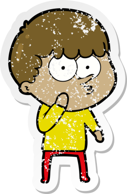 Bir insan tarafından çizilmiş, sıkıntılı bir çizgi film çıkartması.