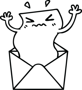 Bir insan tarafından çizilmiş garip karikatür harfi ve zarf çizimi