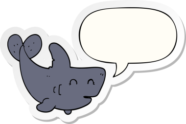 Bir insan tarafından çizilmiş balon etiketli çizgi film köpekbalığı.