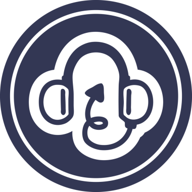 Bir insan tarafından çizilmiş şeytan kuyruklu yuvarlak simgeli müzik kulaklıkları.