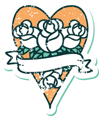 Bir insanın çizdiği çiçekli kalp ve pankartın sembolik dövmeli resmi.