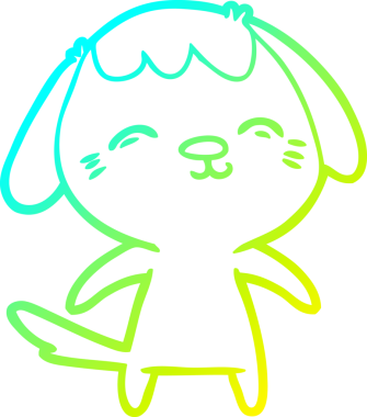 Bir insan tarafından çizilmiş mutlu çizgi film köpeğinin soğuk gradyan çizimi