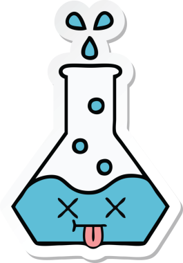 Bir insan tarafından çizilmiş sevimli bir karikatür bilim şişesinin etiketi.