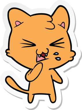 Bir insan tarafından çizilmiş, tıslayan bir kedinin çıkartması.