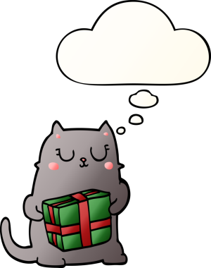 Düşünce baloncuklu çizgi film kedisi bir insan tarafından çizilmiş yumuşak bir gradyan stil.