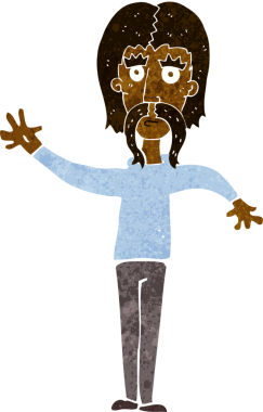 Bir insan tarafından çizilmiş bıyıklı bir çizgi film adamı.