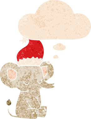 Düşünce baloncuklu şirin noel fili grunge dertli eski moda bir insan tarafından çizilmiş