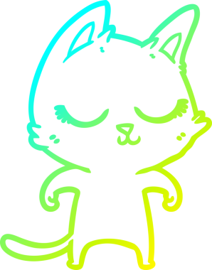 Bir insan tarafından çizilmiş sakin bir çizgi film kedisinin soğuk eğim çizgisi.