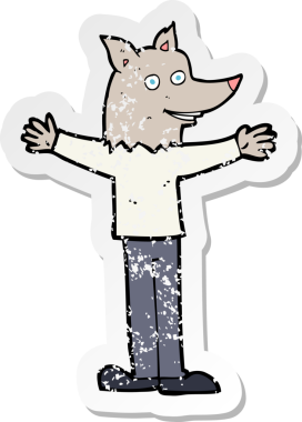 Bir insan tarafından çizilmiş bir kurt adamın gerilimli çıkartması.