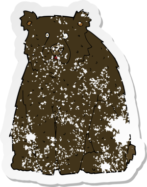 Bir insan tarafından çizilmiş komik bir siyah ayının gerilimli çıkartması.