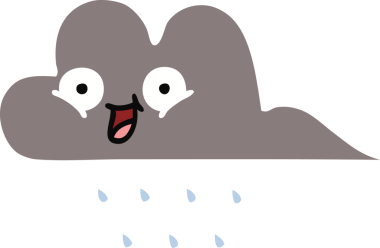 Bir insan tarafından çizilen fırtına bulutunun düz renkli retro karikatürü