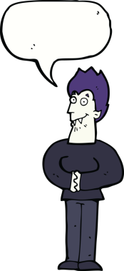 Bir insan tarafından çizilmiş, konuşma balonu olan bir vampir.