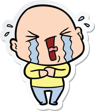 Bir insan tarafından çizilmiş ağlayan kel bir adamın çıkartması.