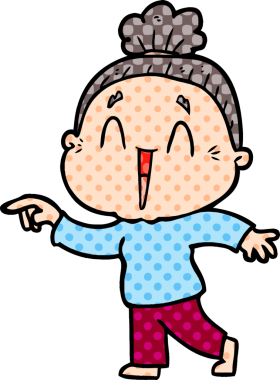 Bir insan tarafından çizilmiş mutlu yaşlı kadın çizgi filmi.