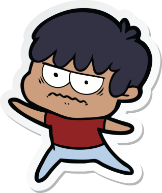 Bir insan tarafından çizilmiş kızgın bir çizgi film çocuğunun çıkartması.