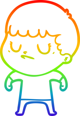 Gökkuşağı gradyan çizgi çizimi bir insan tarafından çizilmiş huysuz bir çocuk