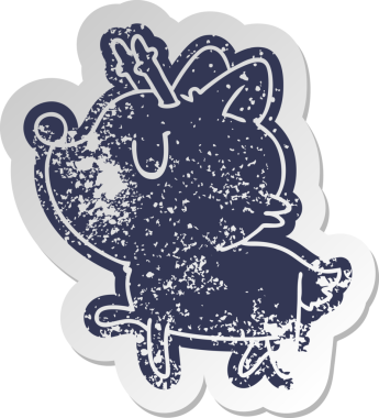 Bir insan tarafından çizilmiş kawai sevimli geyiğinin sıkıntılı eski çizgi film çıkartması.