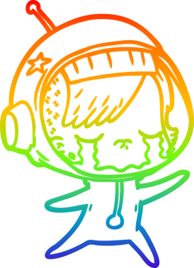 Gökkuşağı gradyan çizgi çizimi bir insan tarafından çizilmiş ağlayan astronot kız