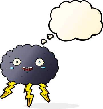 Bir insan tarafından çizilmiş düşünce baloncuklu mutlu çizgi film yağmur bulutu