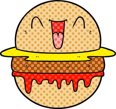 Bir insan tarafından çizilmiş mutlu hamburger çizgi filmi.