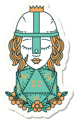 İnsan dövüşçüsünün çıkartması. Bir insan tarafından çizilmiş 20 D20 zarlı.