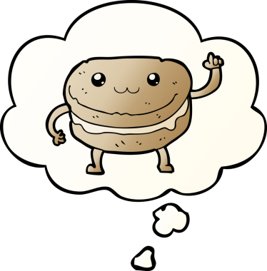 Düşünce baloncuğu olan, bir insan tarafından çizilmiş çizgi film karakteri.