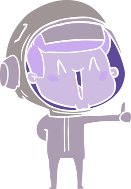 Bir insan tarafından çizilmiş mutlu düz renkli çizgi film astronotu.