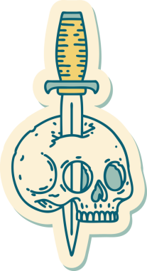 Bir insan tarafından çizilmiş bir kafatasının geleneksel stiliyle dövme çıkartması.