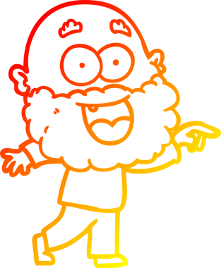 Bir insan tarafından çizilmiş sakallı, çılgın, mutlu bir adamın çizgi çizimi.