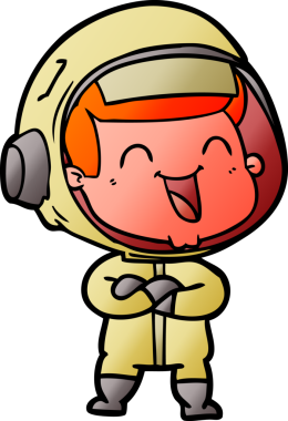 Bir insan tarafından çizilmiş mutlu astronot çizgi filmi.