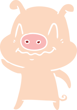 Bir insan tarafından çizilmiş düz renkli çizgi film domuzu.