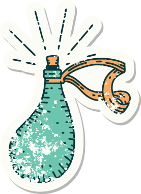 Bir insan tarafından çizilmiş eski bir dövme stili deri su şişesi.