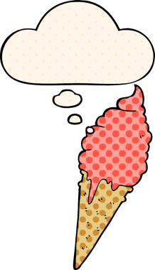 Bir insan tarafından çizilmiş, düşünce baloncuklu karikatür dondurması.