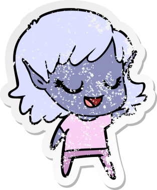 Bir insan tarafından çizilmiş mutlu bir elf kızının sıkıntılı çıkartması.