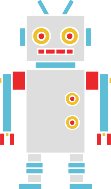 Bir insan tarafından çizilen dans eden robotun düz renkli retro karikatürü