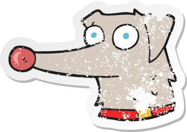 Bir insan tarafından çizilmiş tasmalı karikatür köpeğinin gerilmiş çıkartması.